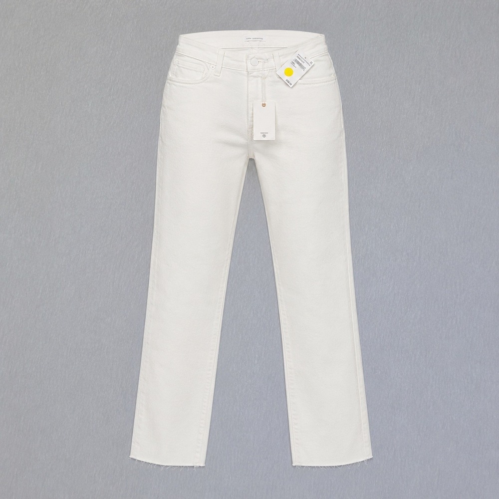 Good American Good Legs Straight Jeans White Mid-Rise Raw Hem 0/25 GSRH046TPK